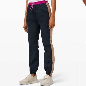 LULULEMON Evergreen Track Pant Wind Jogger Pants Navy Blue Tan Pink 8.